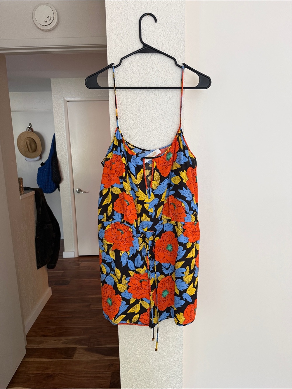 Diane Von Furstenberg Black Romper with Red, Blue & Yellow Floral Print